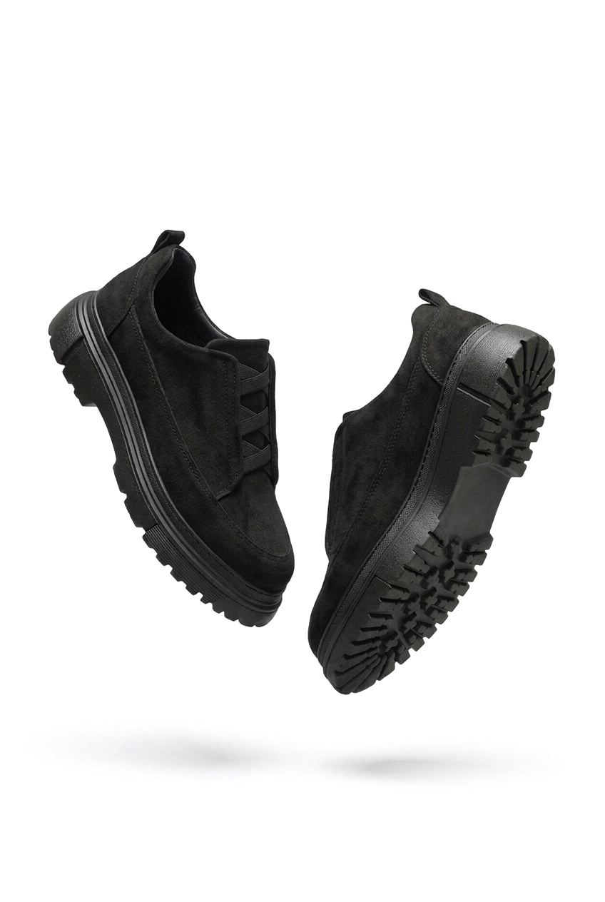 ZRK-703 Premium Siyah Süet Lastikli Günlük Erkek Casual Ayakkabı