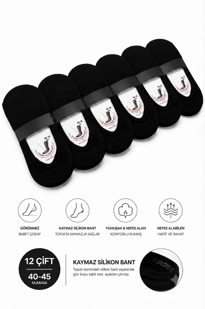 ZRK-ÇRP Men's Black Cotton Low-Cut Socks 12-Pack Black