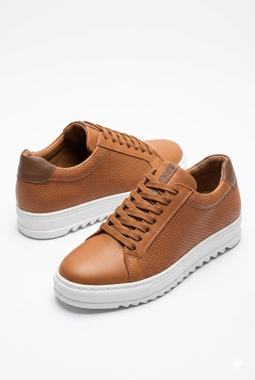 ZRK-DX2 Premium Taba Hakiki Deri Ortopedik Erkek Sneaker