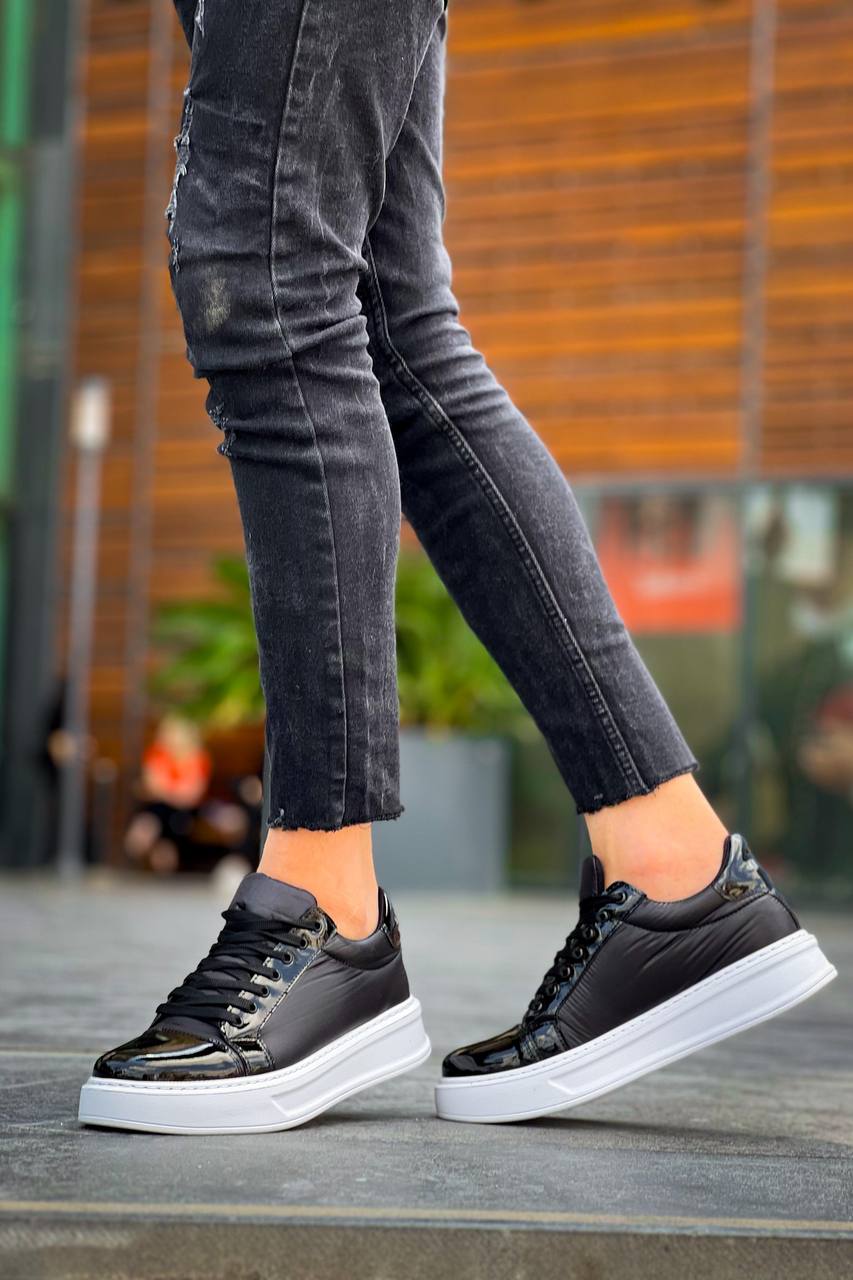 ZRK-X46 Yüksek Kalite Paraşüt Kumaş Siyah Rugan Yüksek Taban Sneakers