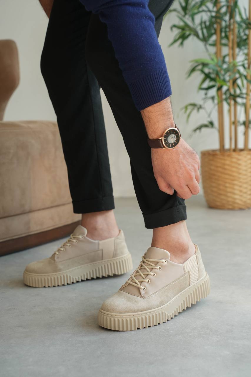 ZRK-X516 Premium Yüksek Kalite Kalın Taban Bej Süet Günlük Erkek Sneaker