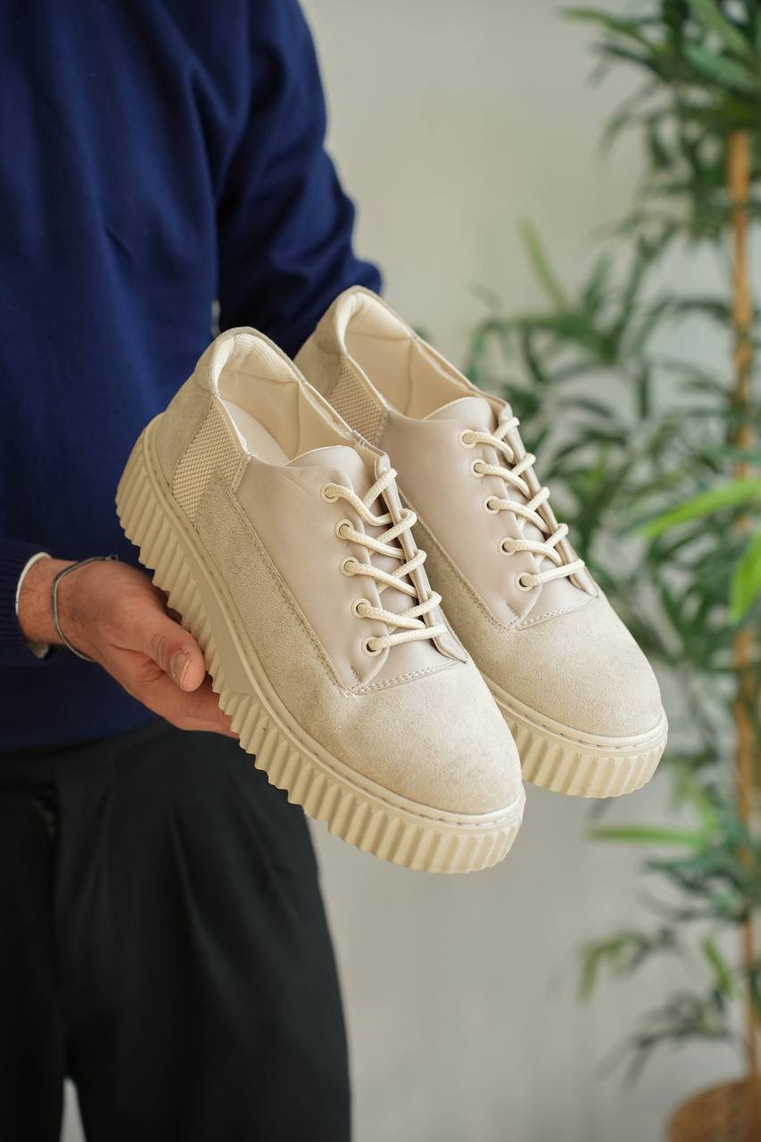 ZRK-X516 Premium Yüksek Kalite Kalın Taban Bej Süet Günlük Erkek Sneaker