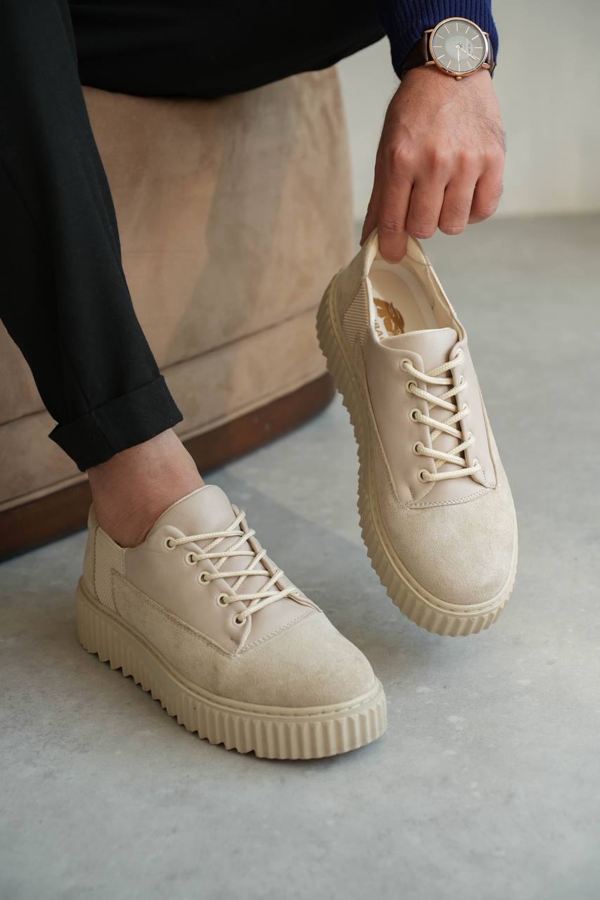 ZRK-X516 Premium Yüksek Kalite Kalın Taban Bej Süet Günlük Erkek Sneaker