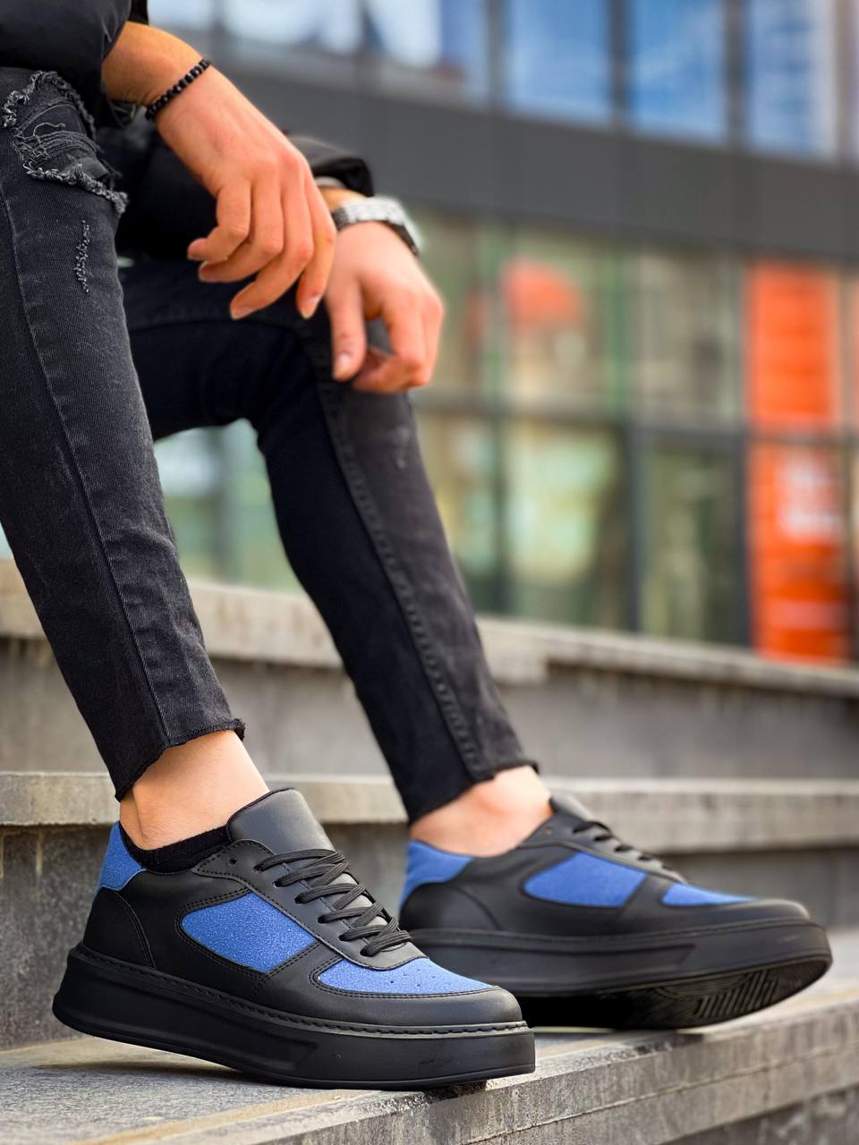 ZRK-X8 Yüksek Kalite Kalın Taban Siyah Mavi Süet Günlük Erkek Sneaker