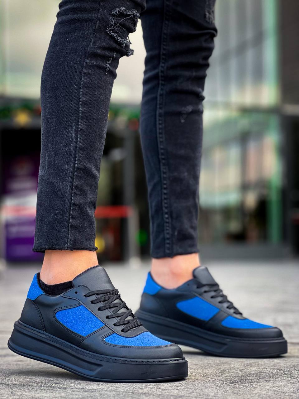 ZRK-X8 Yüksek Kalite Kalın Taban Siyah Mavi Süet Günlük Erkek Sneaker