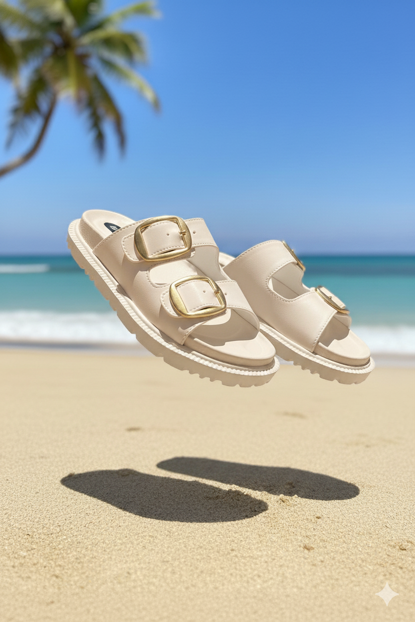 ZRKX-1 Bej Plaj Yazlık Günlük Kadın Terlik