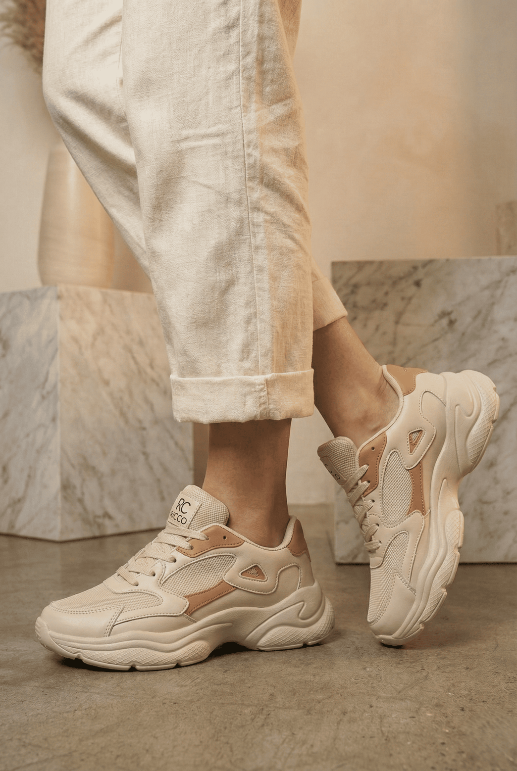 ZRN-152 Premium Ortopedik Ekru Taba Kadın Sneaker