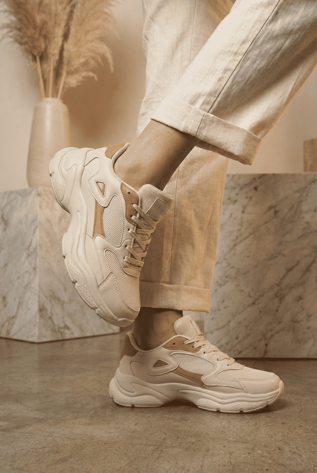 ZRN-152 Premium Ortopedik Ekru Taba Kadın Sneaker