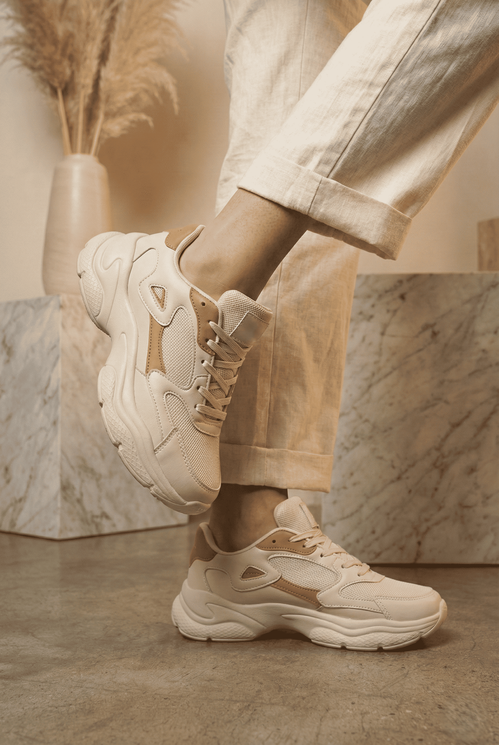 ZRN-152 Premium Ortopedik Ekru Taba Kadın Sneaker