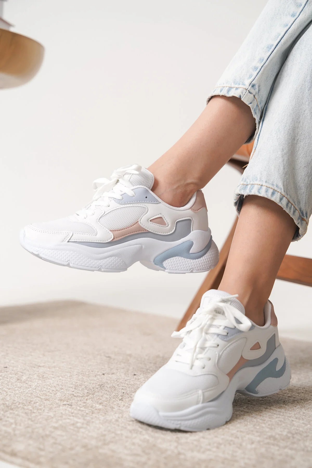 ZRN-152 Premium Ortopedik Beyaz Pudra Mavi Kadın Sneaker