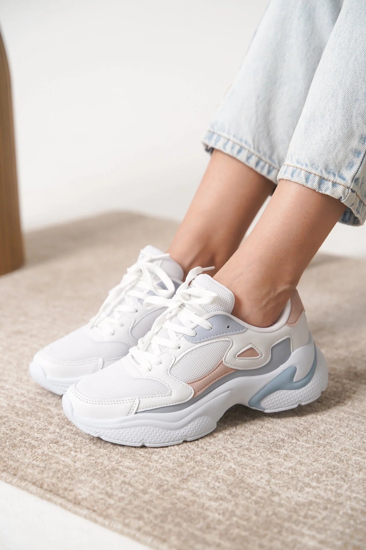ZRN-152 Premium Ortopedik Beyaz Pudra Mavi Kadın Sneaker