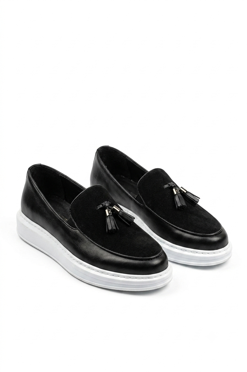 ZRN002 Premium Günlük Erkek Loafer Siyah Beyaz