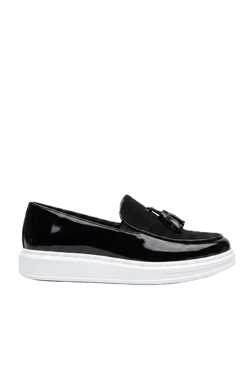 ZRN002 Premium Günlük Erkek Loafer Siyah Beyaz Rugan