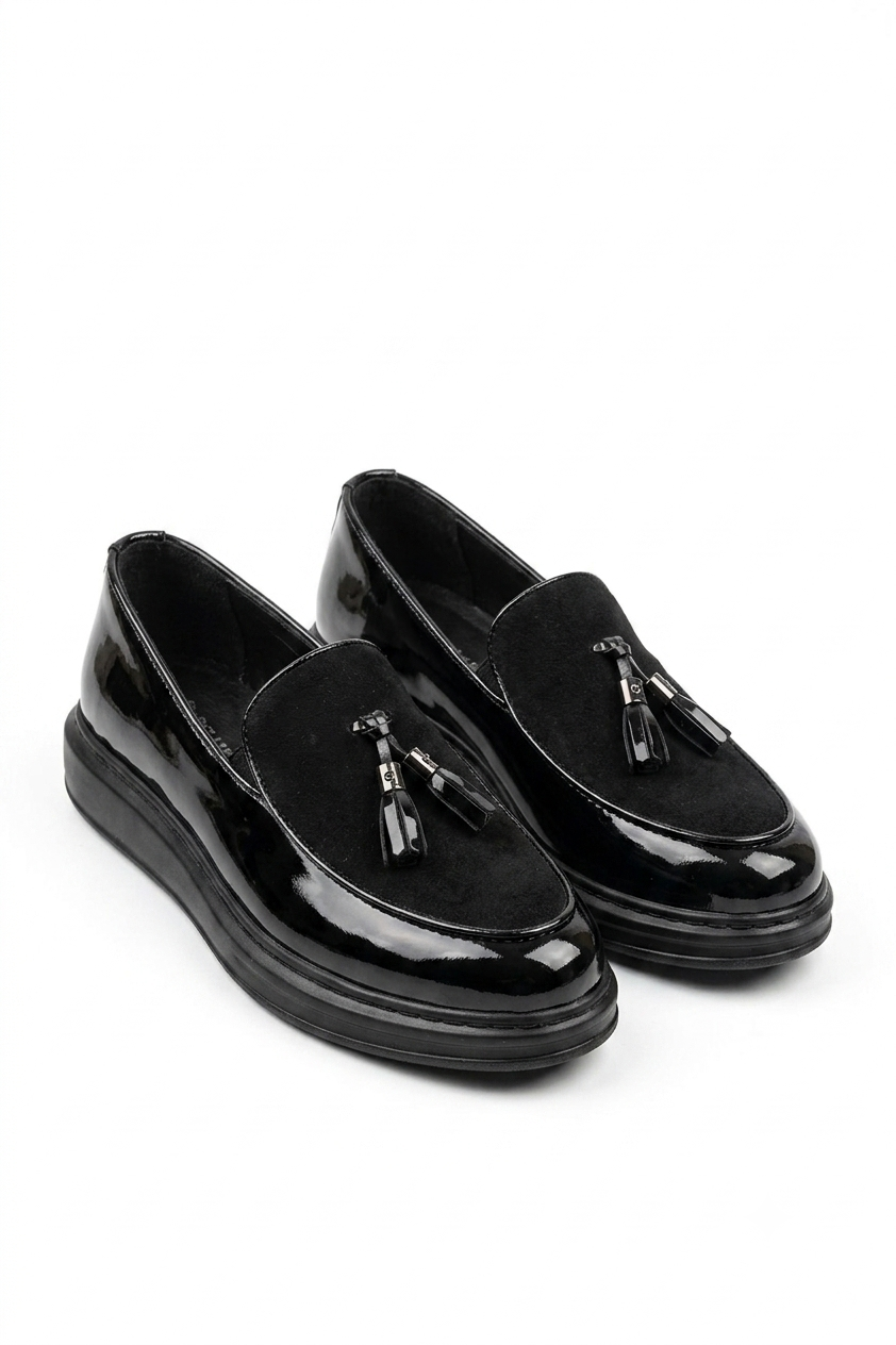 ZRN002 Premium Günlük Erkek Loafer Siyah Rugan