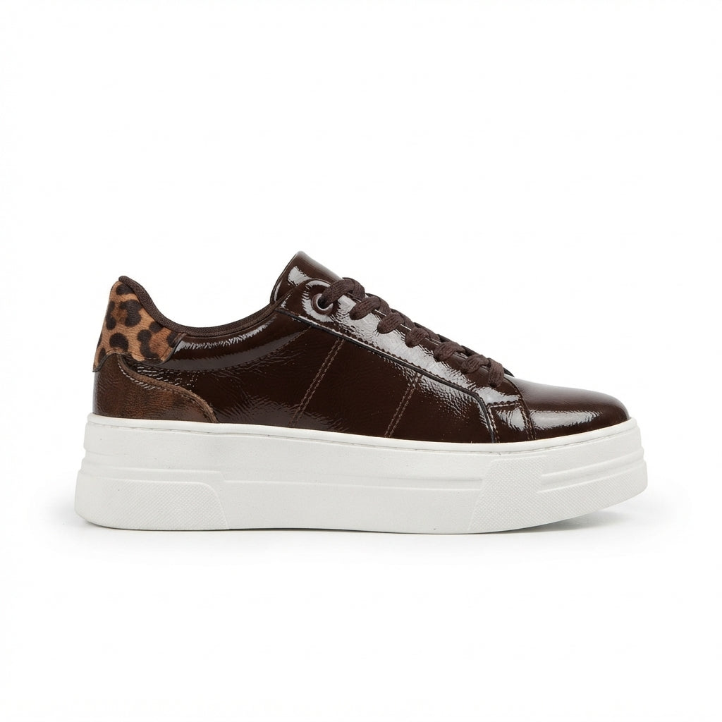 ZRNE-001 Premium Kahve Rugan Bağcıklı Kadın Sneaker