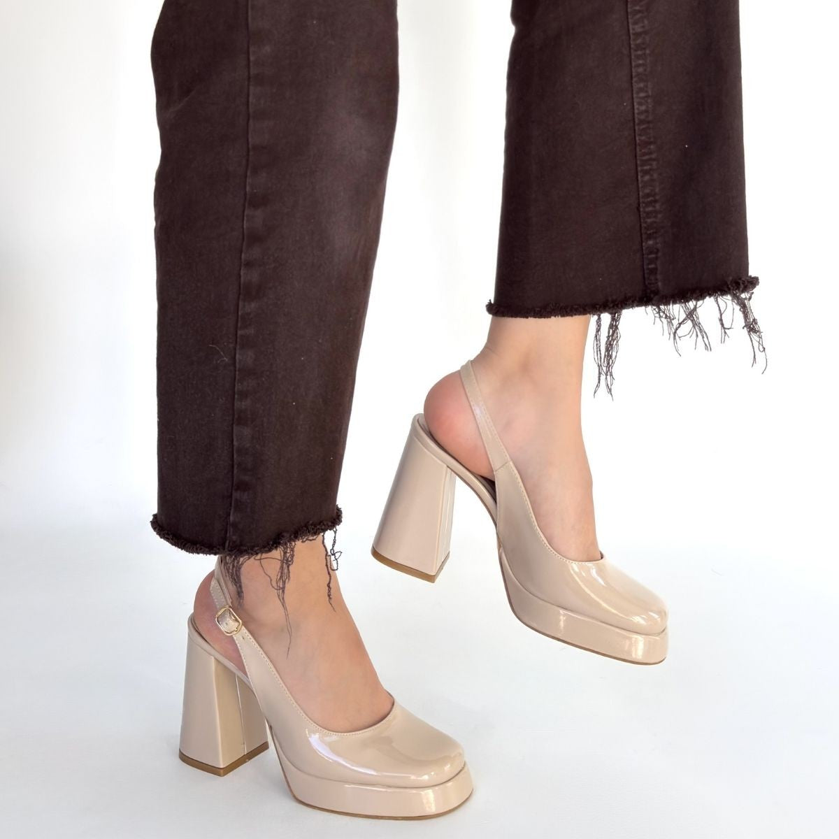 Zuda Premium Bej Rugan Platform Topuk Ayakkabı 10 cm